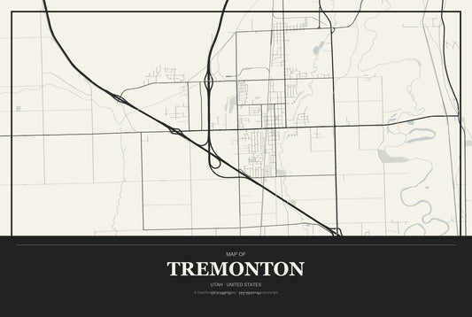 Tremonton, Utah City Map Aluminum Sign in Museum Plaque style
