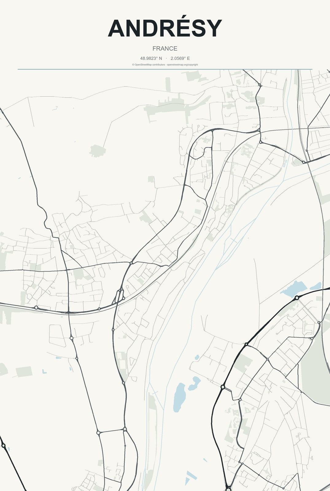 Andrésy, France City Map Aluminum Sign in Headline Atlas style