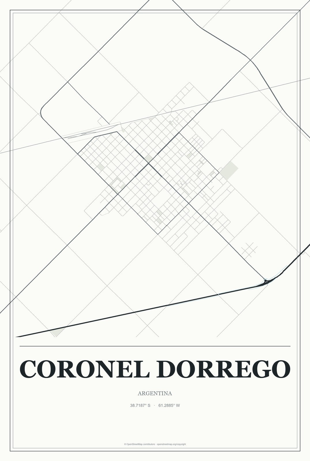 Coronel Dorrego, Argentina City Map Aluminum Sign in Gallery Air style