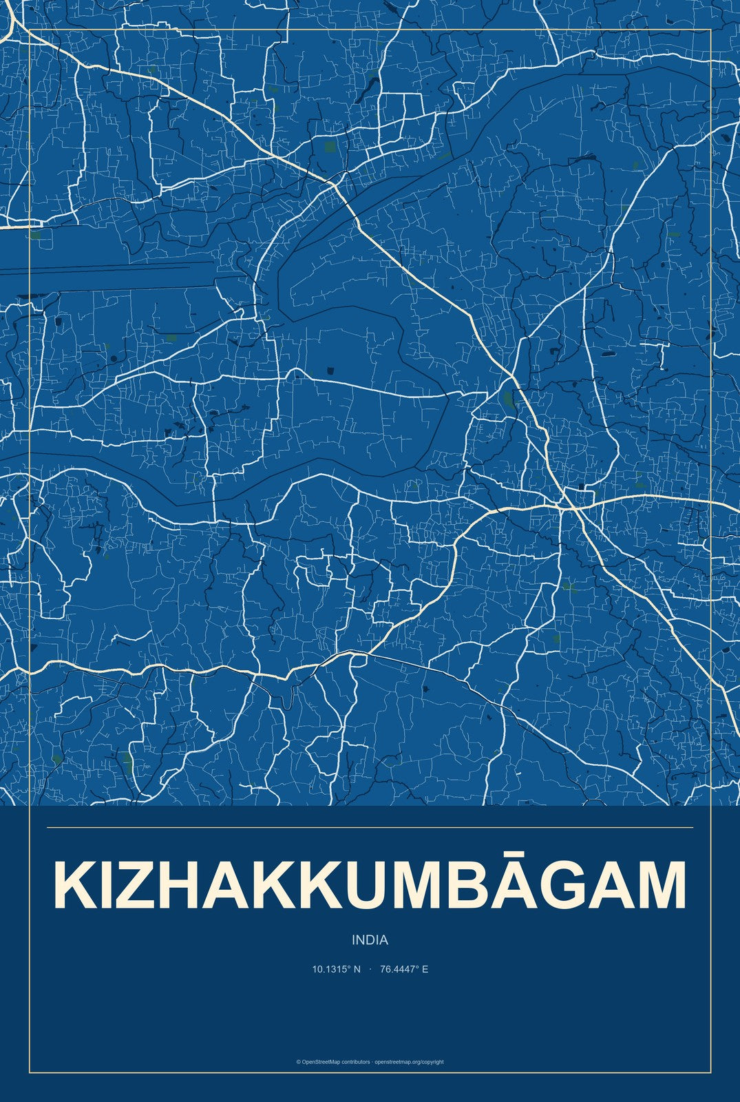 Kizhakkumbāgam, India City Map Aluminum Sign in Harbor Cobalt style