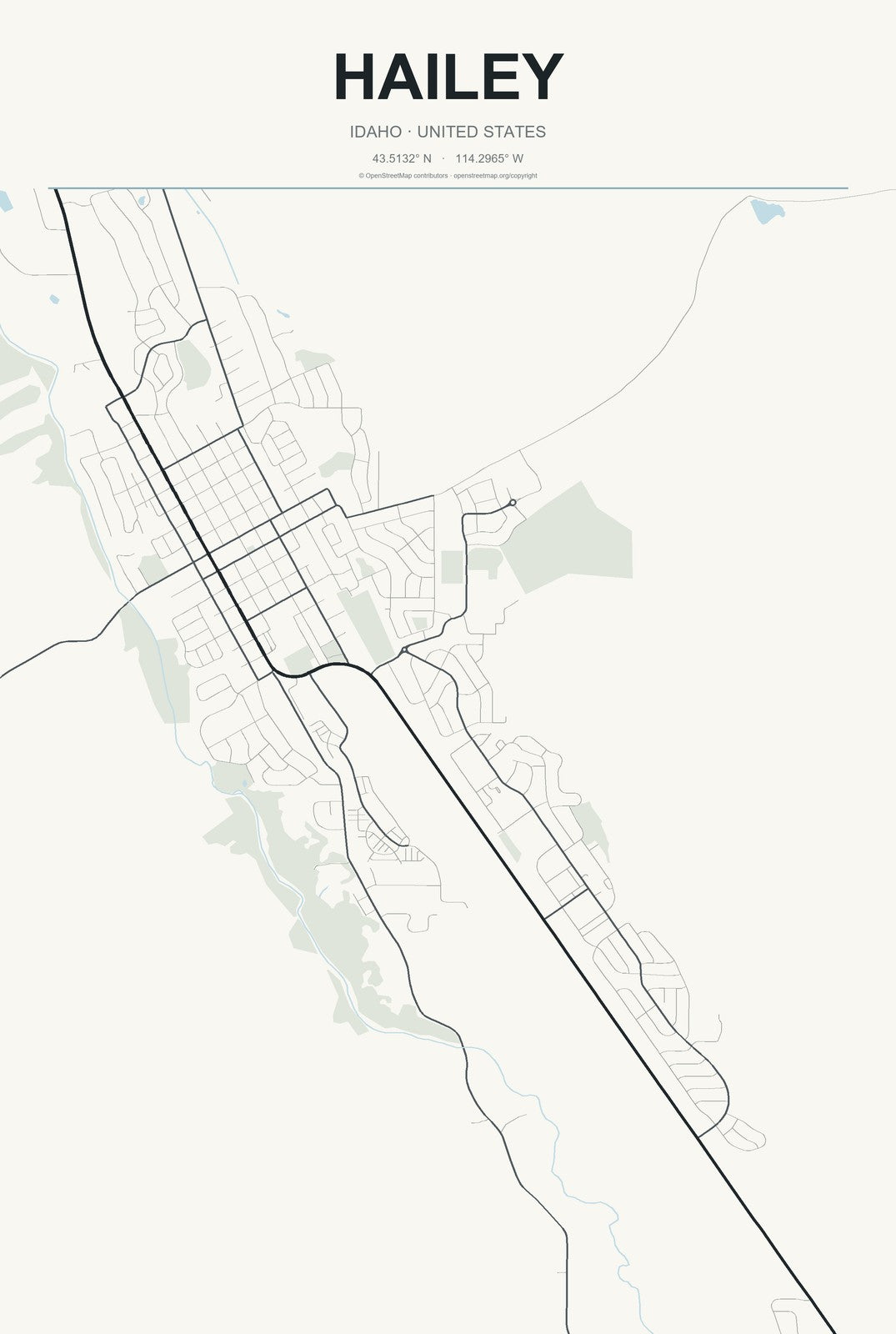 Hailey, Idaho City Map Aluminum Sign in Headline Atlas style