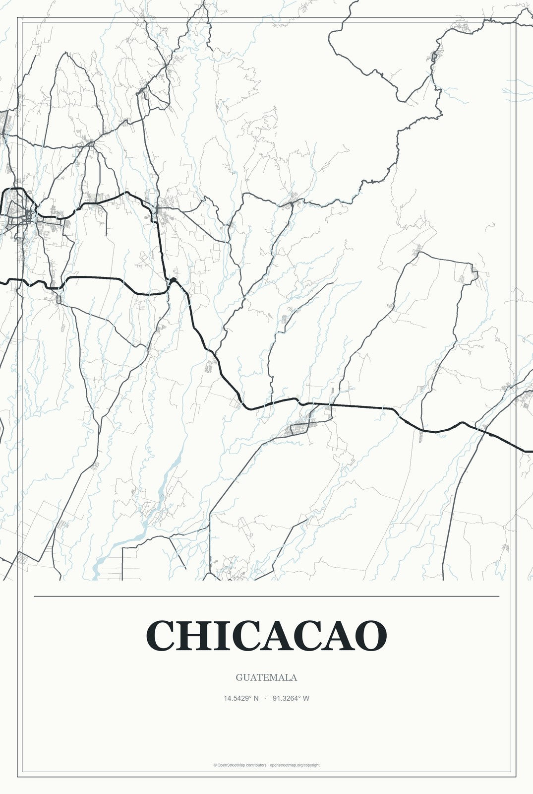 Chicacao, Guatemala City Map Aluminum Sign in Gallery Air style