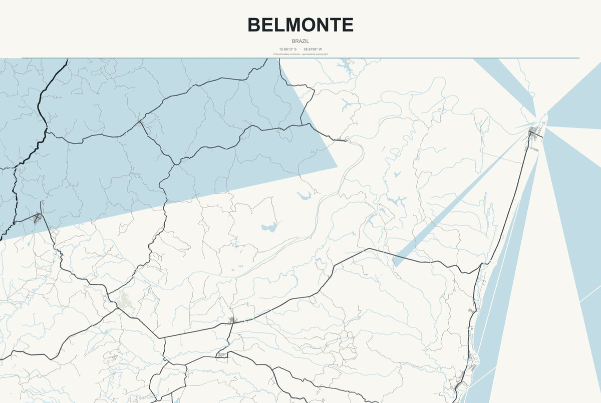 Belmonte, Brazil City Map Aluminum Sign in Headline Atlas style