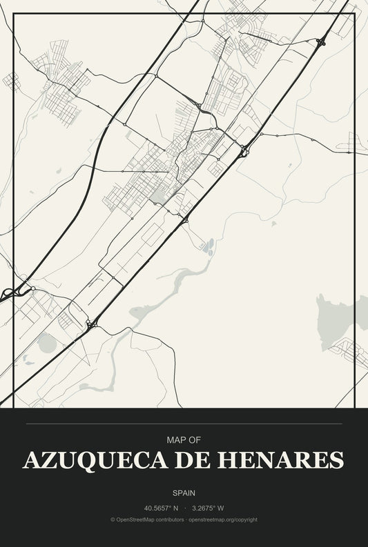 Azuqueca de Henares, Spain City Map Aluminum Sign in Museum Plaque style