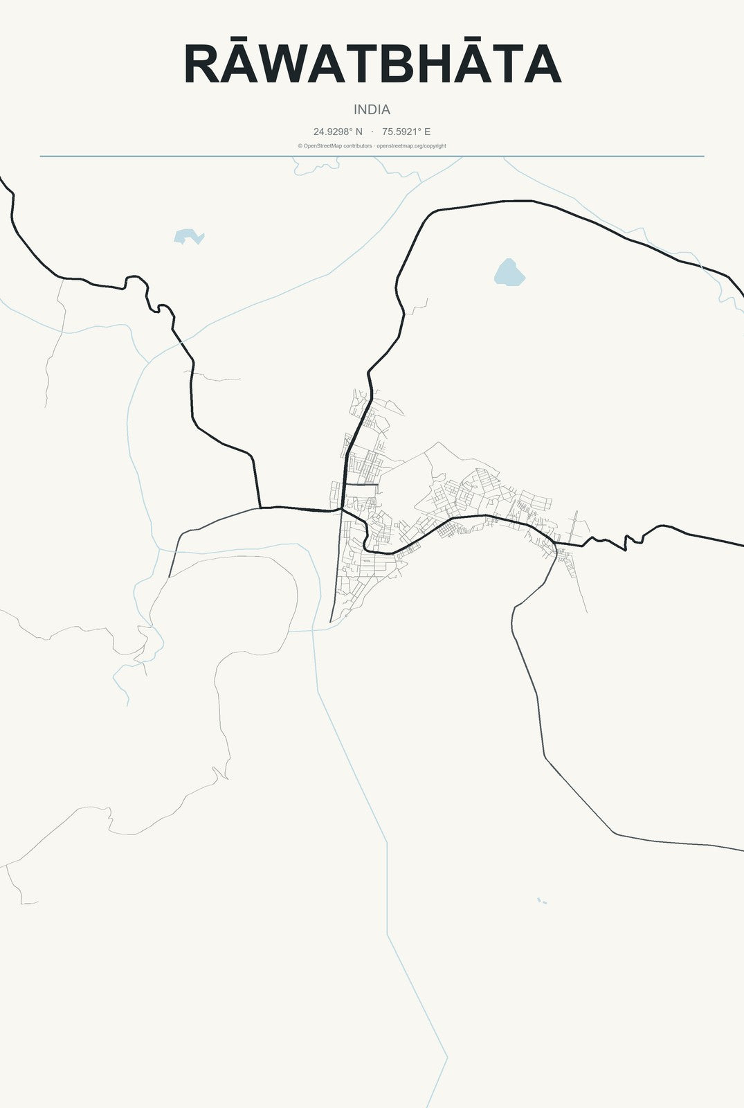 Rāwatbhāta, India City Map Aluminum Sign in Headline Atlas style