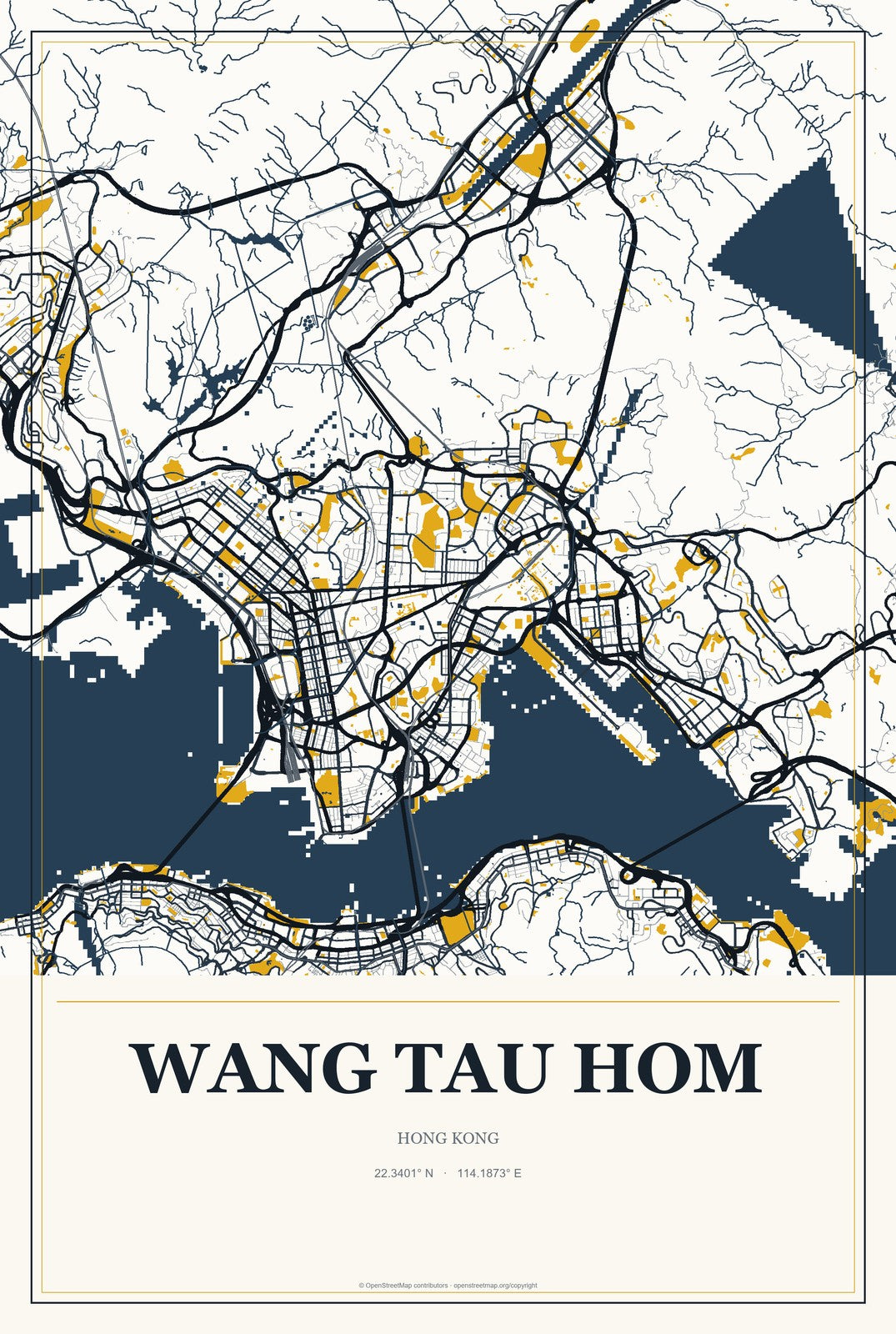 Wang Tau Hom, Hong Kong City Map Aluminum Sign in Citrine Modern style