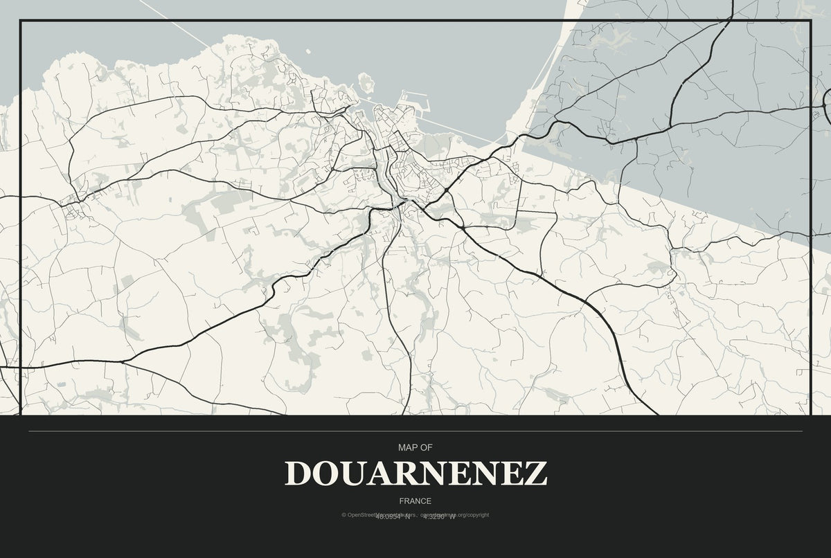 Douarnenez, France City Map Aluminum Sign in Museum Plaque style