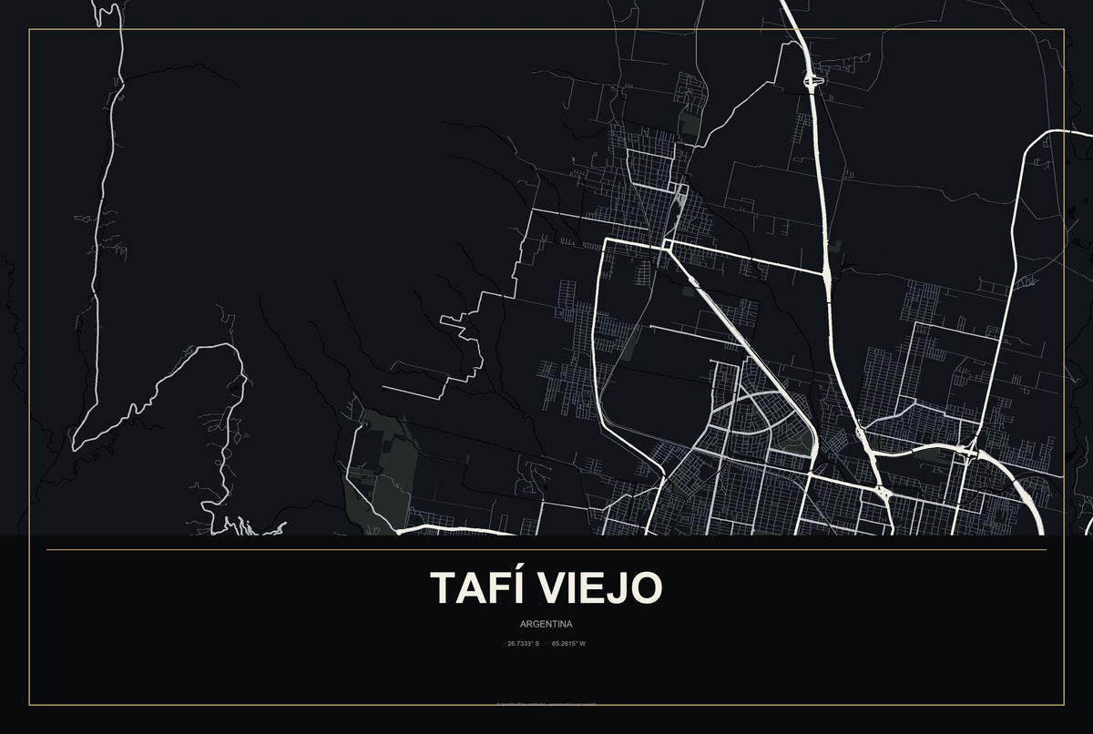 Tafí Viejo, Argentina City Map Aluminum Sign in Metropolitan Noir style