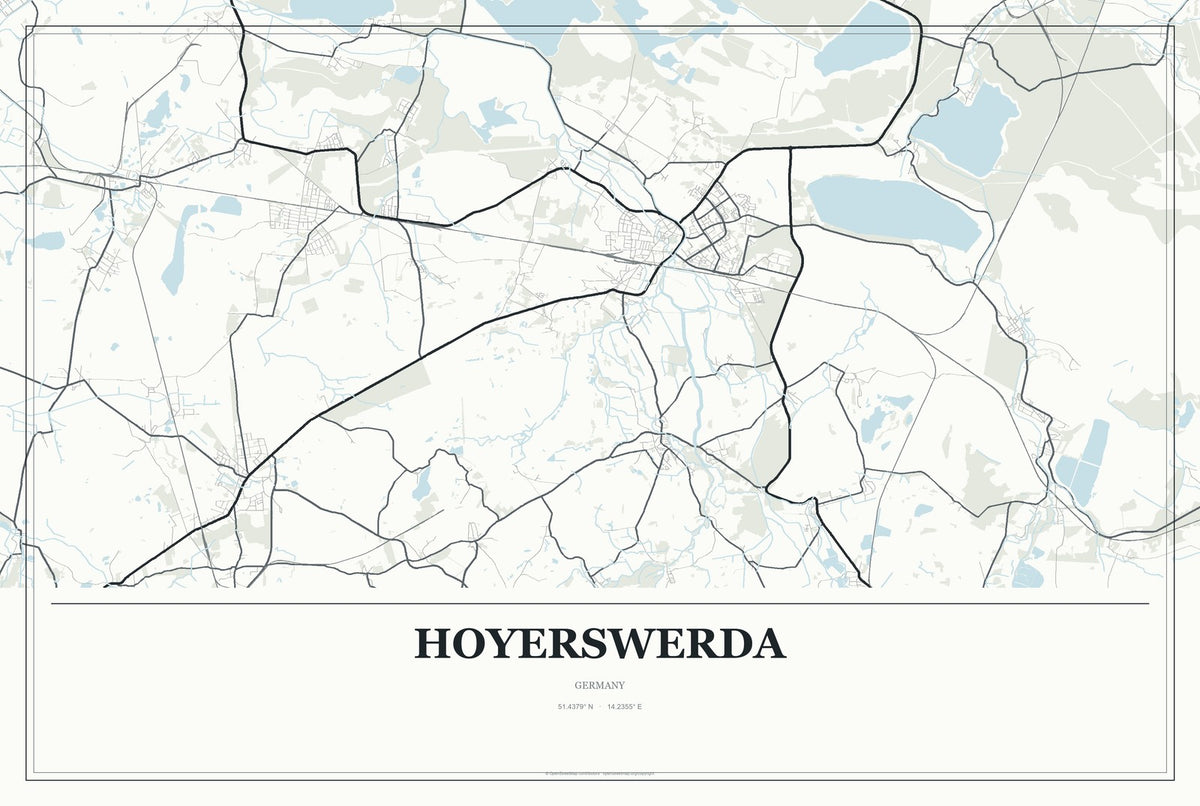 Hoyerswerda, Germany City Map Aluminum Sign in Gallery Air style