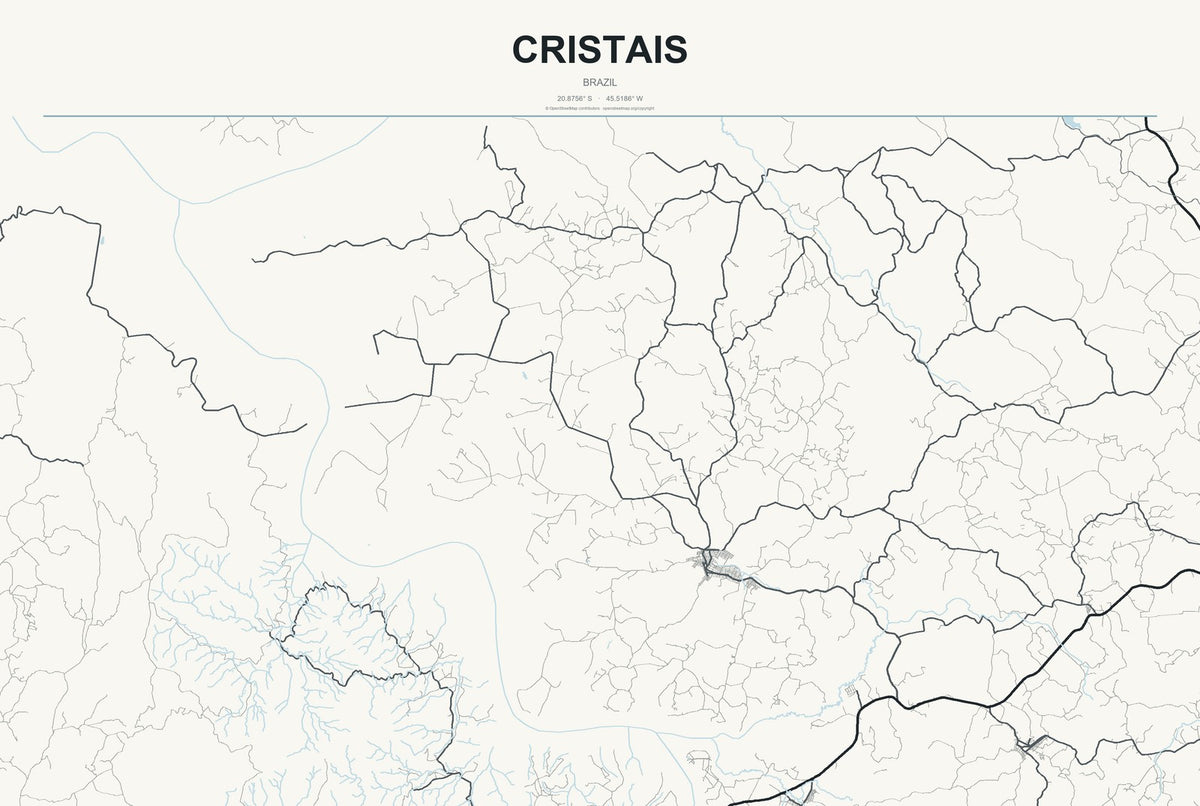 Cristais, Brazil City Map Aluminum Sign in Headline Atlas style