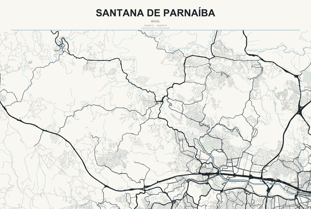 Santana de Parnaíba, Brazil City Map Aluminum Sign in Headline Atlas style