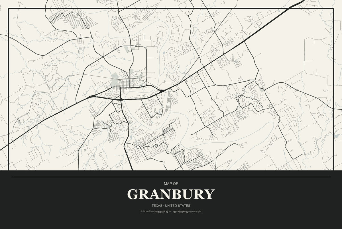 Granbury, Texas City Map Aluminum Sign in Museum Plaque style