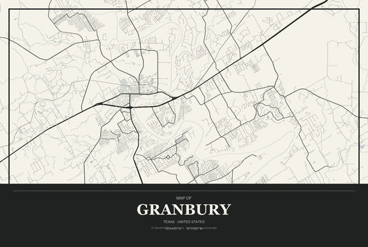 Granbury, Texas City Map Aluminum Sign in Museum Plaque style
