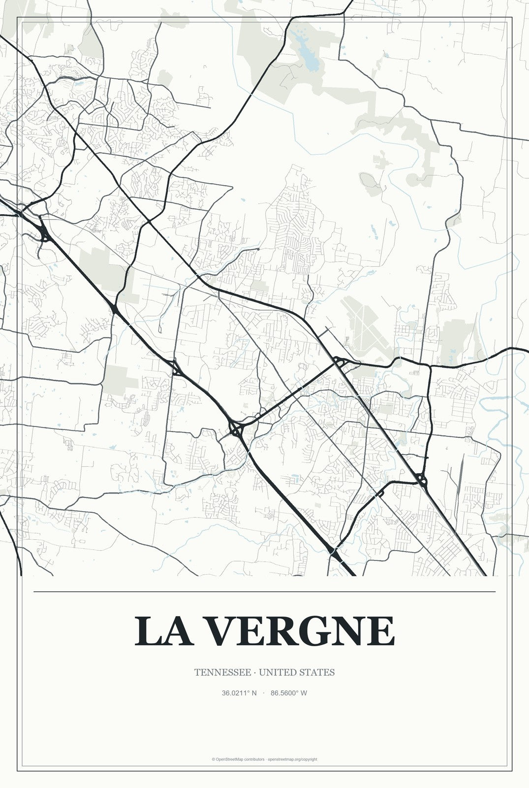 La Vergne, Tennessee City Map Aluminum Sign in Gallery Air style
