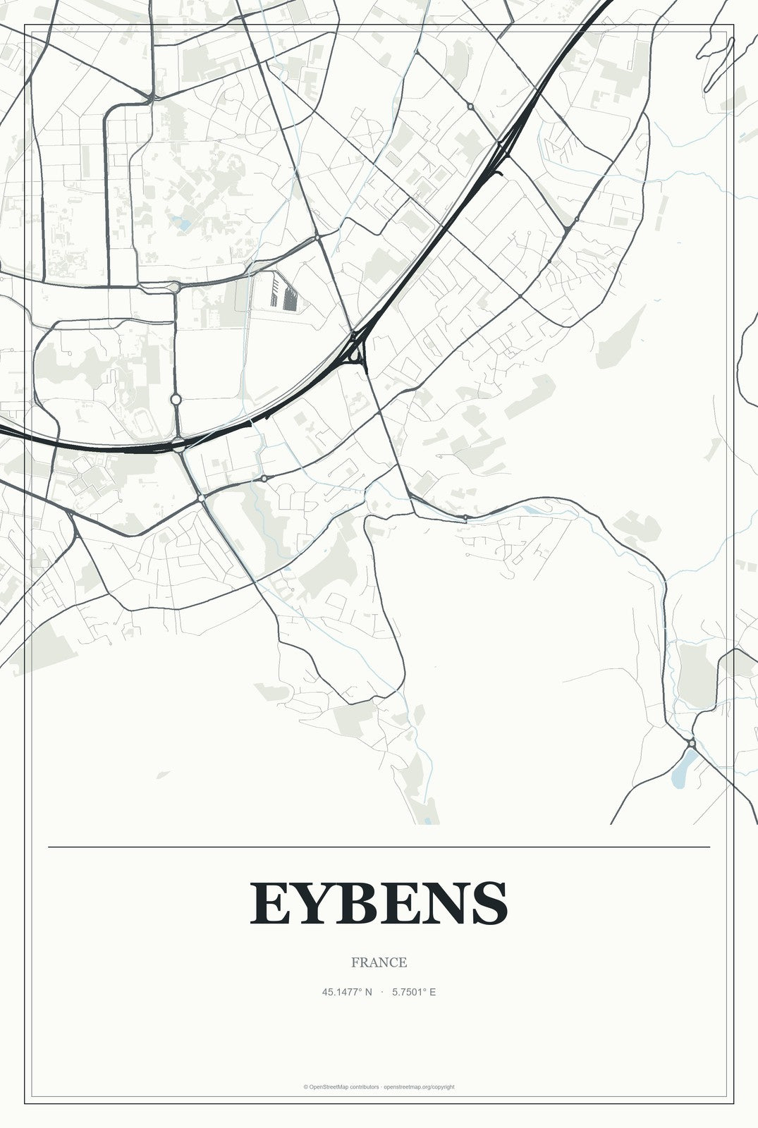 Eybens, France City Map Aluminum Sign in Gallery Air style