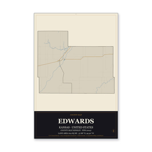 Edwards County, Kansas Map Aluminum Sign in Museum Plaque style