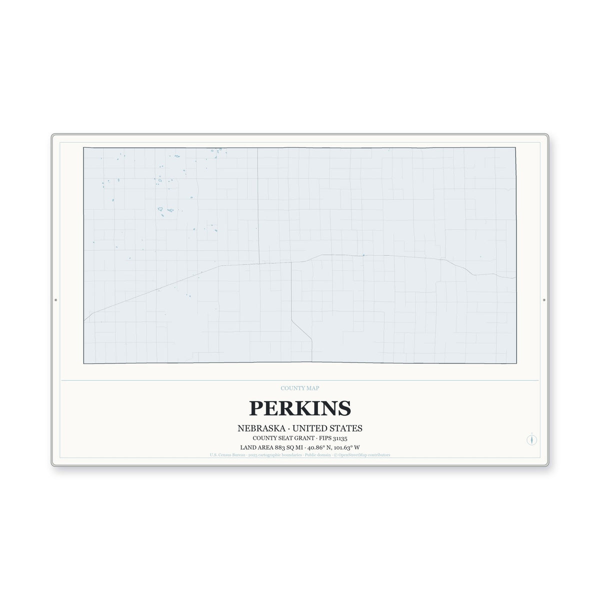 Perkins County, Nebraska Map Aluminum Sign in Gallery Air style