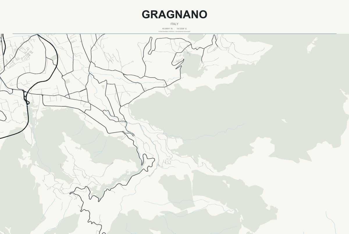 Gragnano, Italy City Map Aluminum Sign in Headline Atlas style