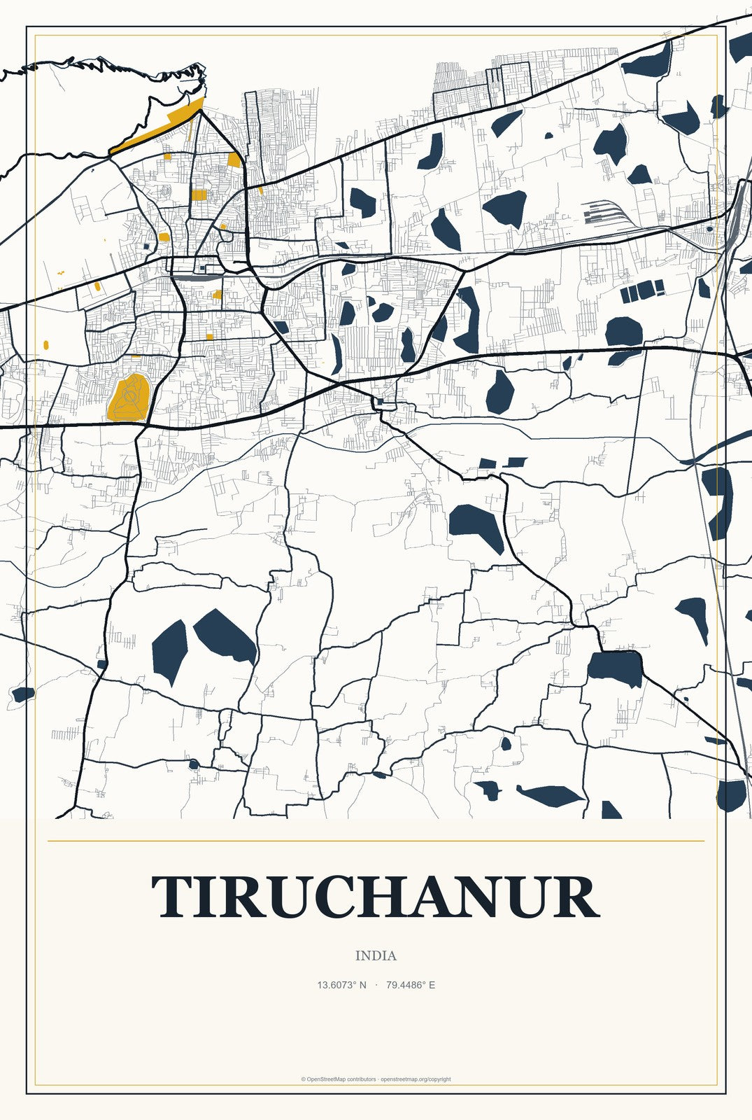 Tiruchanur, India City Map Aluminum Sign in Citrine Modern style