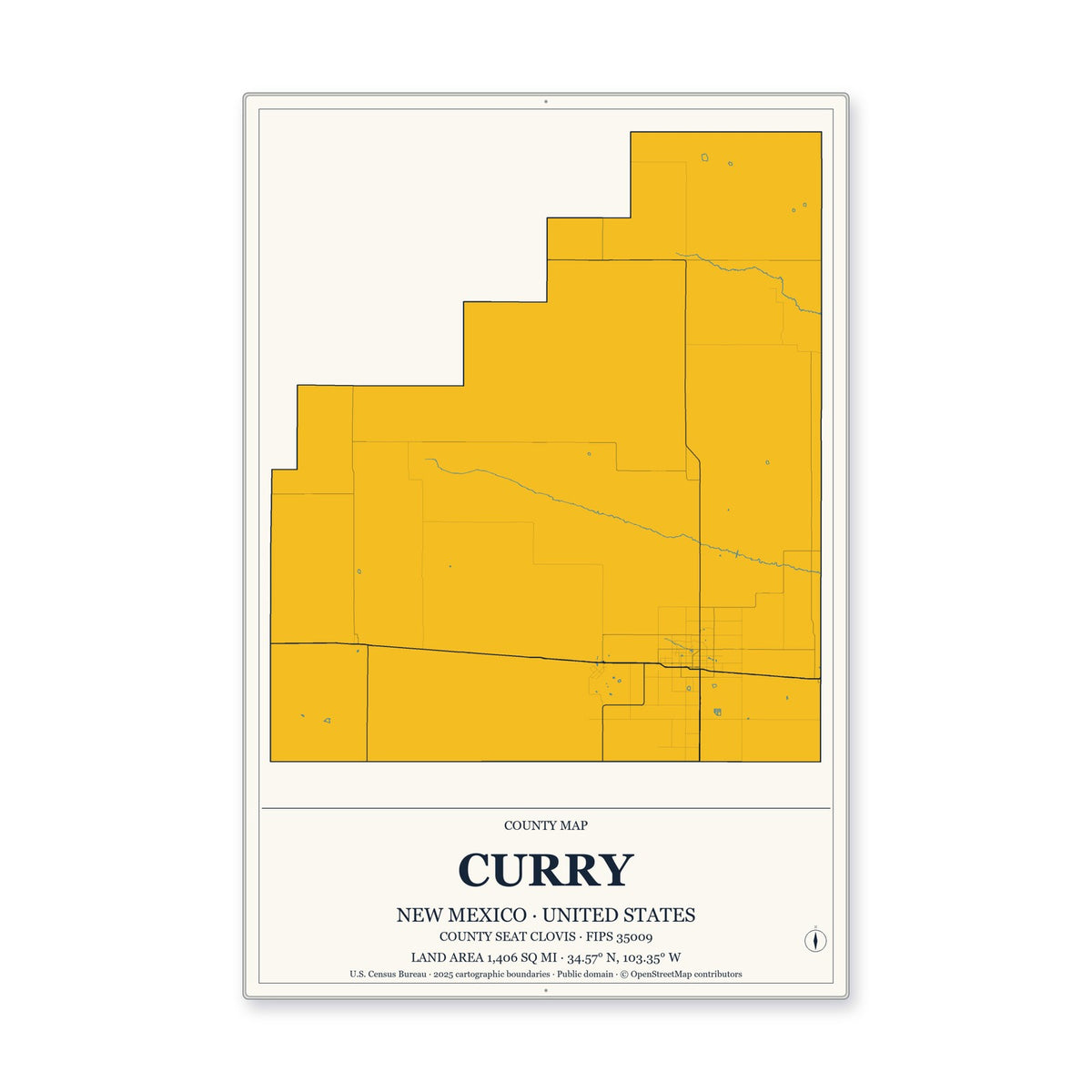 Curry County, New Mexico Map Aluminum Sign in Citrine Modern style