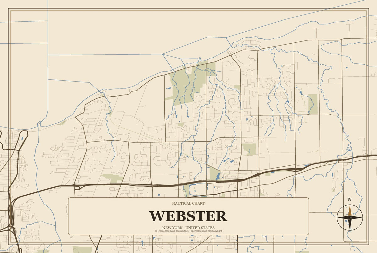 Webster, New York City Map Aluminum Sign in Heritage Nautical style