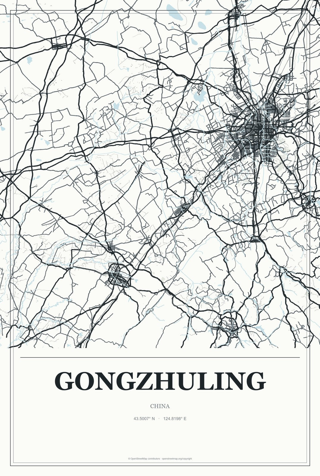 Gongzhuling, China City Map Aluminum Sign in Gallery Air style
