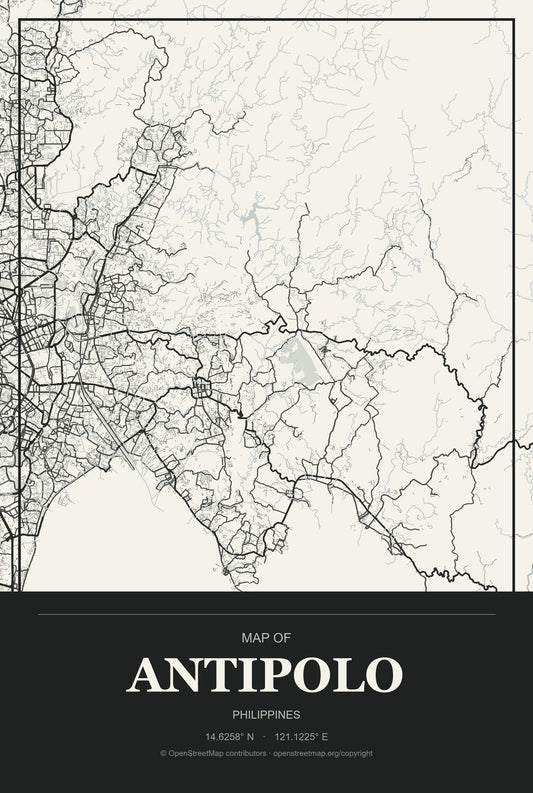 Antipolo, Philippines City Map Aluminum Sign in Museum Plaque style