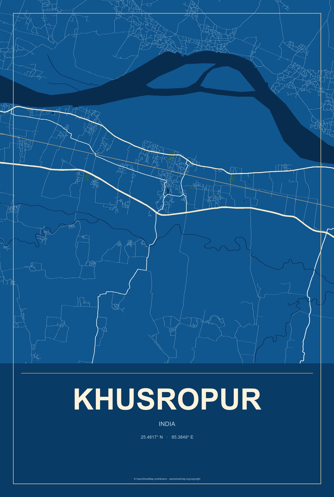 Khusropur, India City Map Aluminum Sign in Harbor Cobalt style