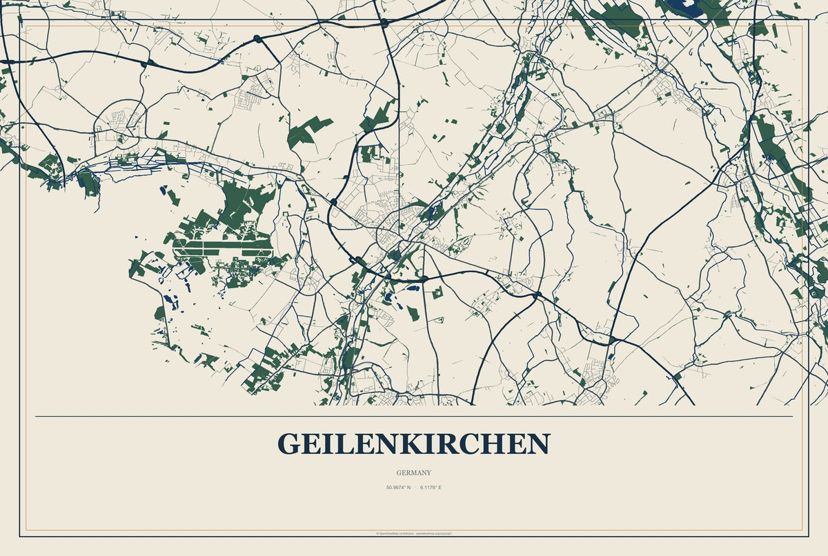 Geilenkirchen, Germany City Map Aluminum Sign in Coastal Cutout style