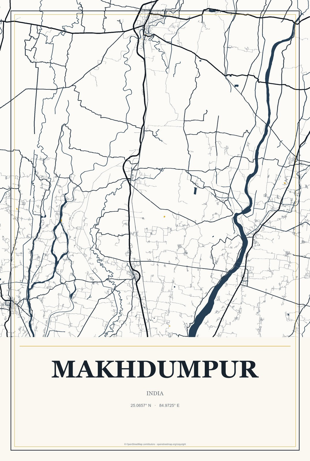 Makhdumpur, India City Map Aluminum Sign in Citrine Modern style