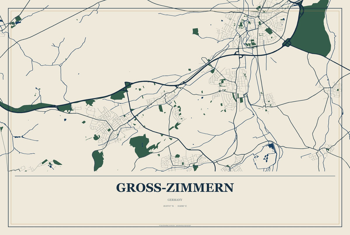 Groß-Zimmern, Germany City Map Aluminum Sign in Coastal Cutout style