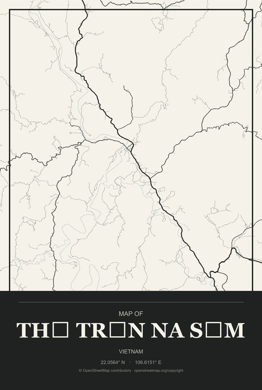 Thị Trấn Na Sầm, Vietnam City Map Aluminum Sign in Museum Plaque style