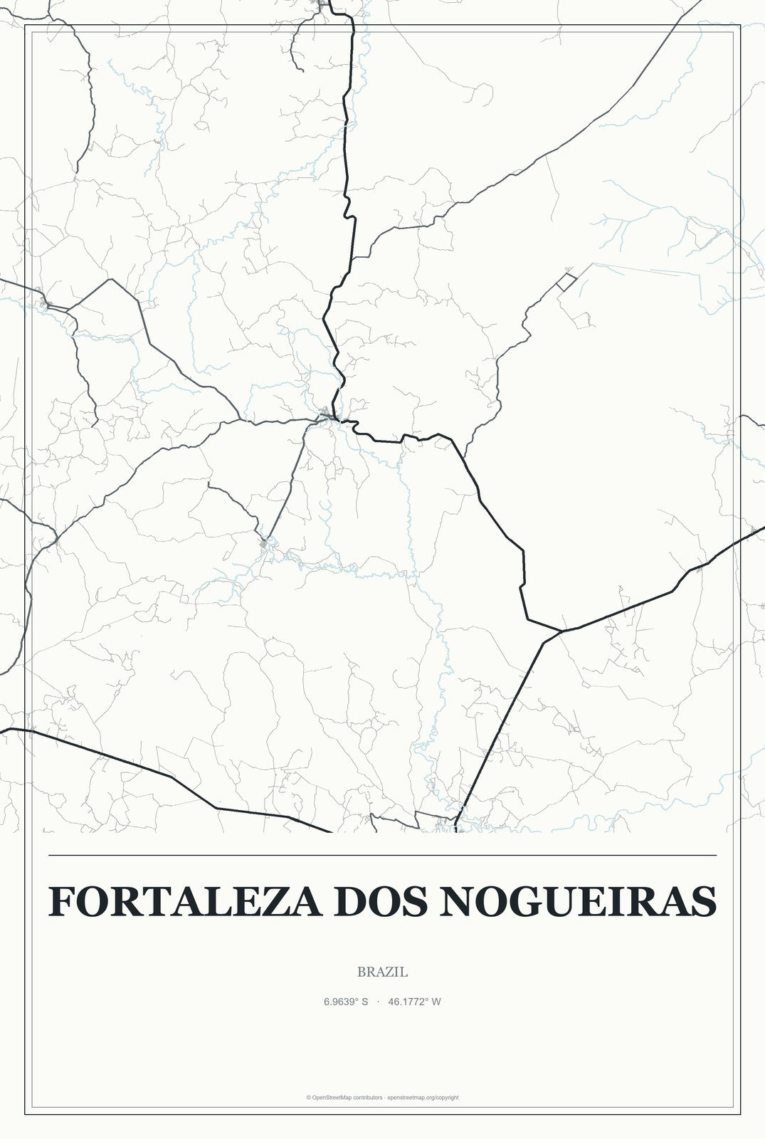Fortaleza dos Nogueiras, Brazil City Map Aluminum Sign in Gallery Air style