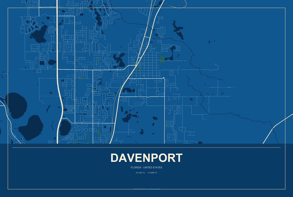 Davenport, Florida City Map Aluminum Sign in Harbor Cobalt style