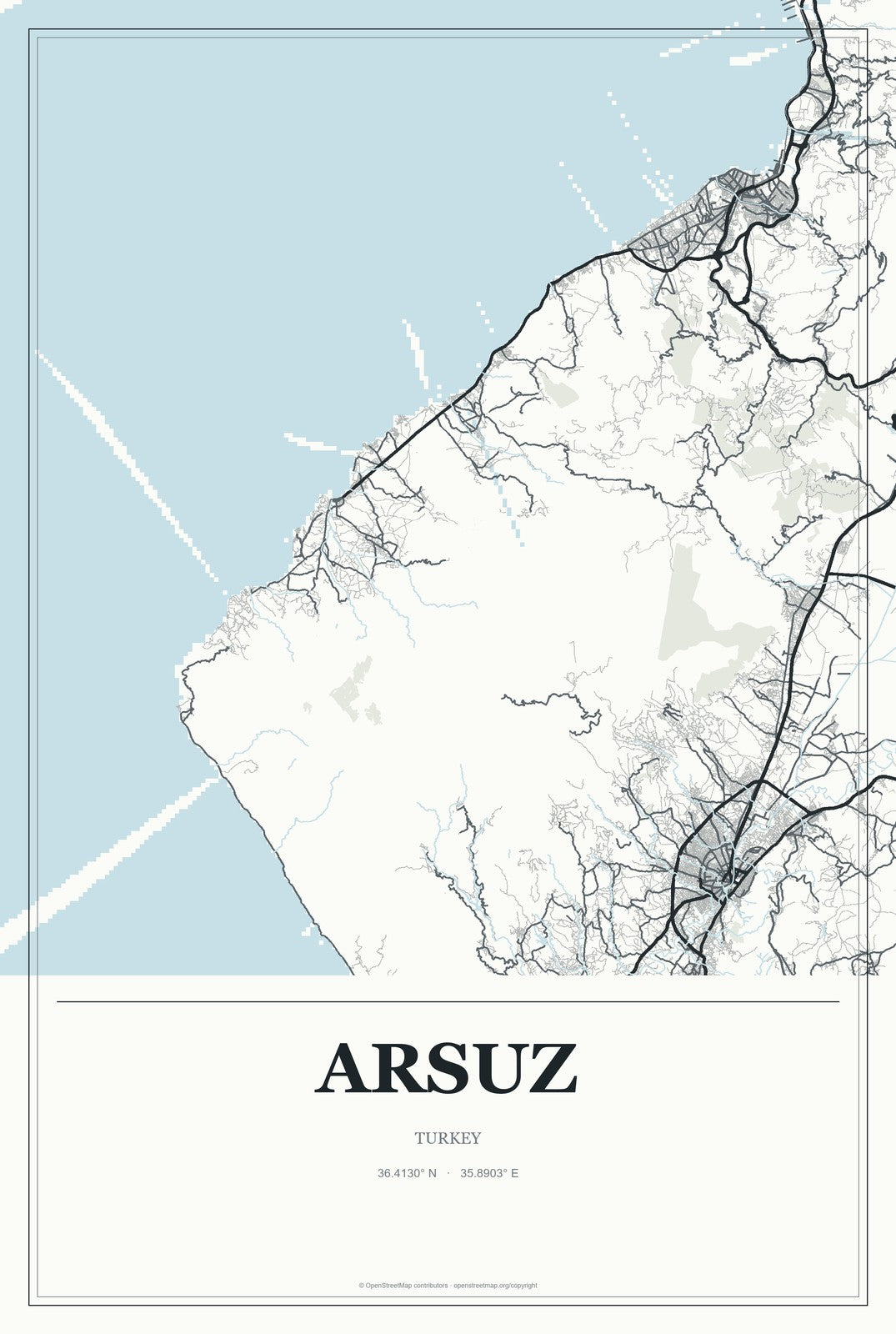 Arsuz, Turkey City Map Aluminum Sign in Gallery Air style