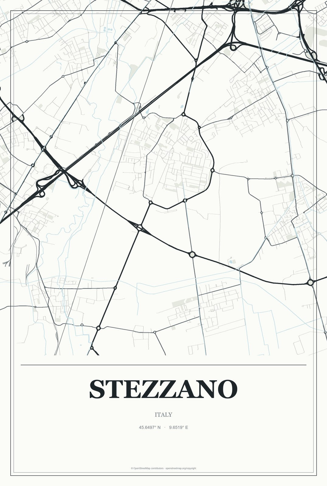 Stezzano, Italy City Map Aluminum Sign in Gallery Air style