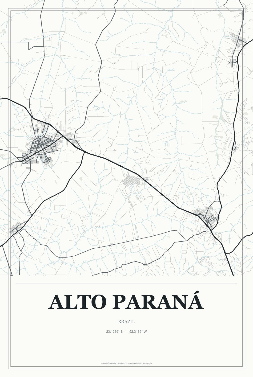 Alto Paraná, Brazil City Map Aluminum Sign in Gallery Air style
