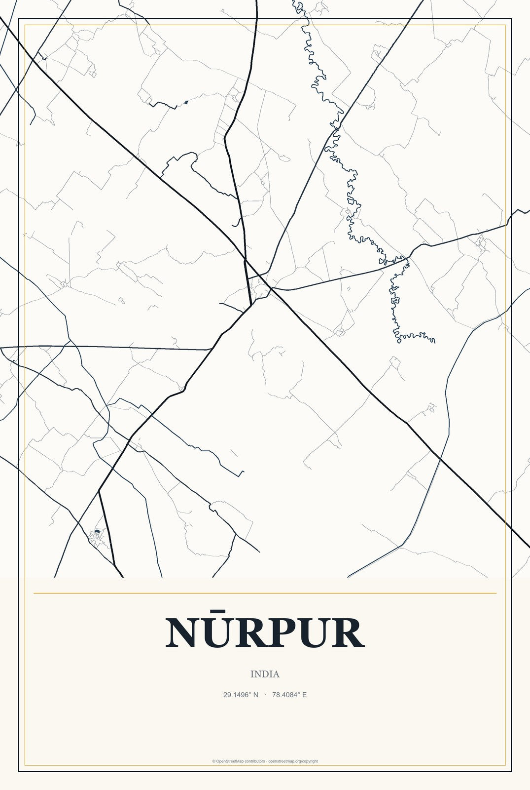 Nūrpur, India City Map Aluminum Sign in Citrine Modern style