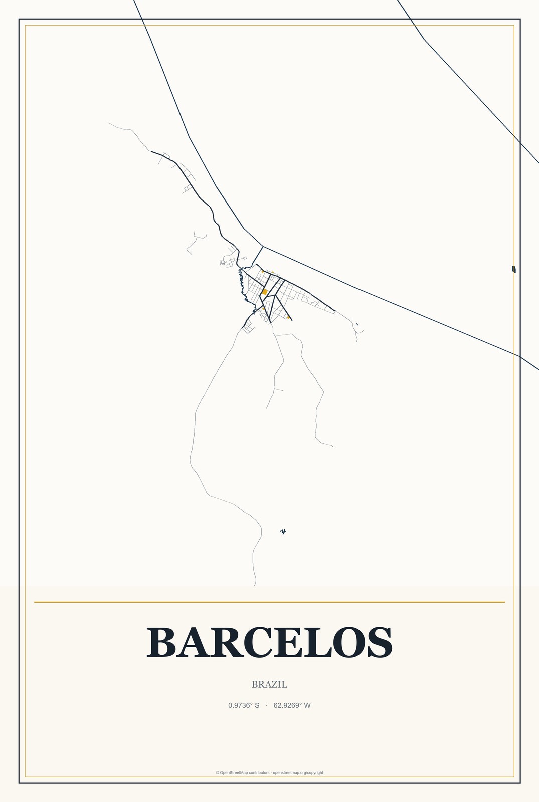 Barcelos, Brazil City Map Aluminum Sign in Citrine Modern style
