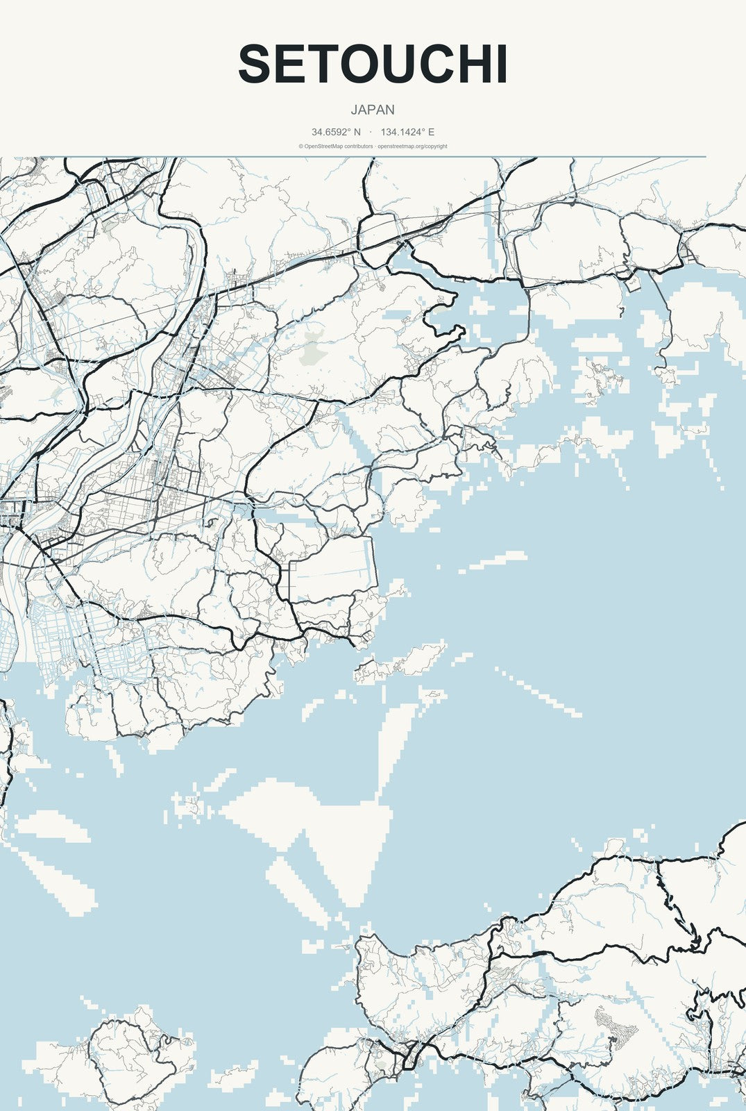 Setouchi, Japan City Map Aluminum Sign in Headline Atlas style