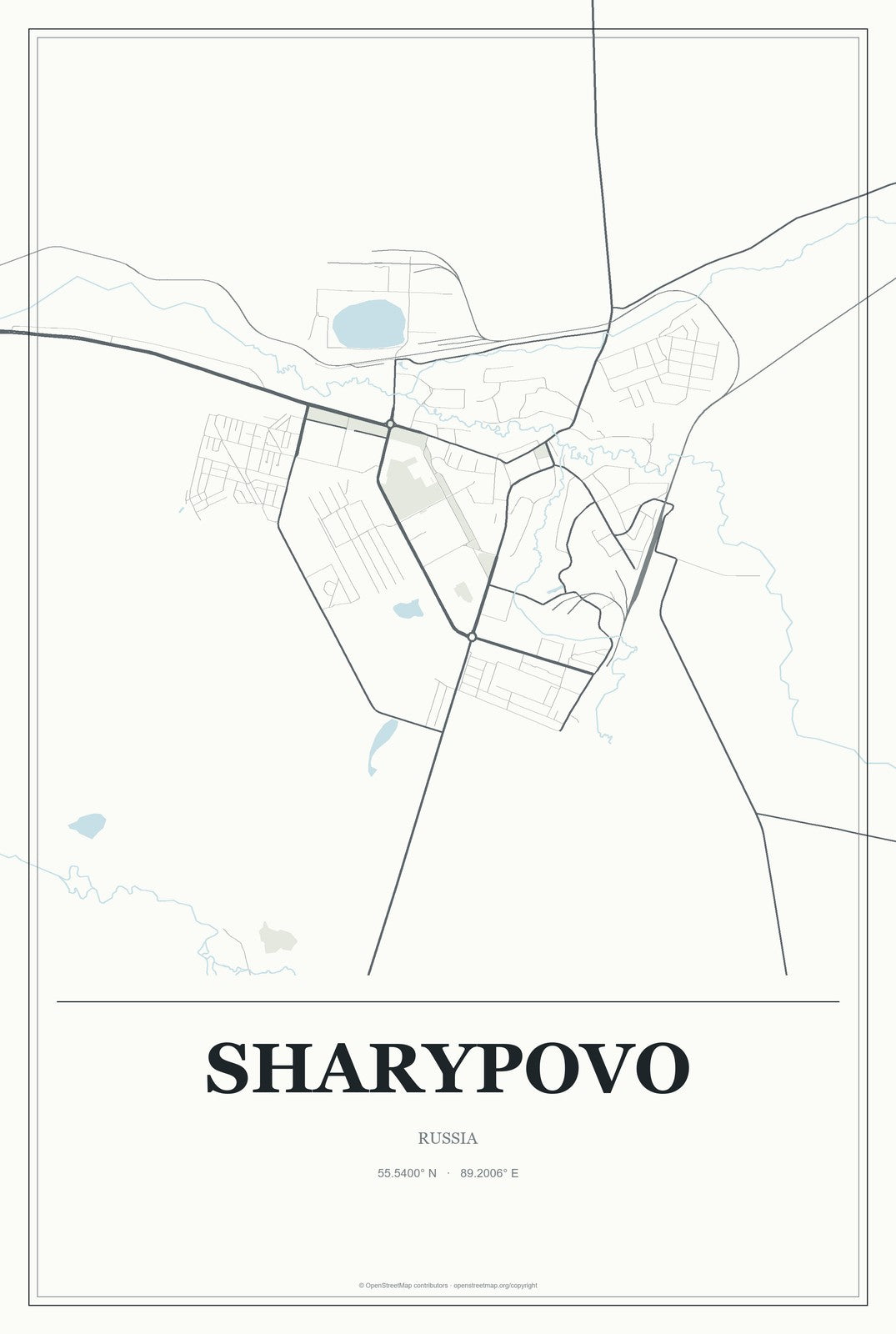 Sharypovo, Russia City Map Aluminum Sign in Gallery Air style