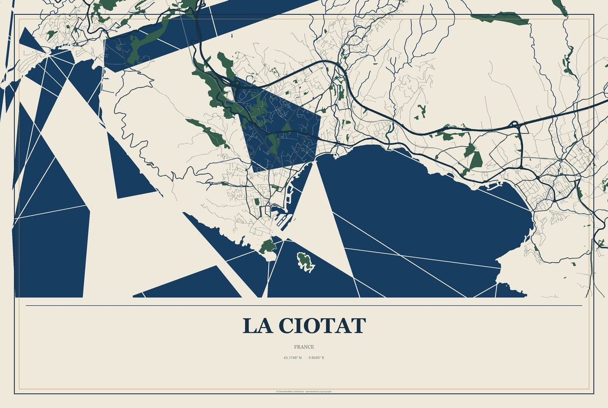 La Ciotat, France City Map Aluminum Sign in Coastal Cutout style