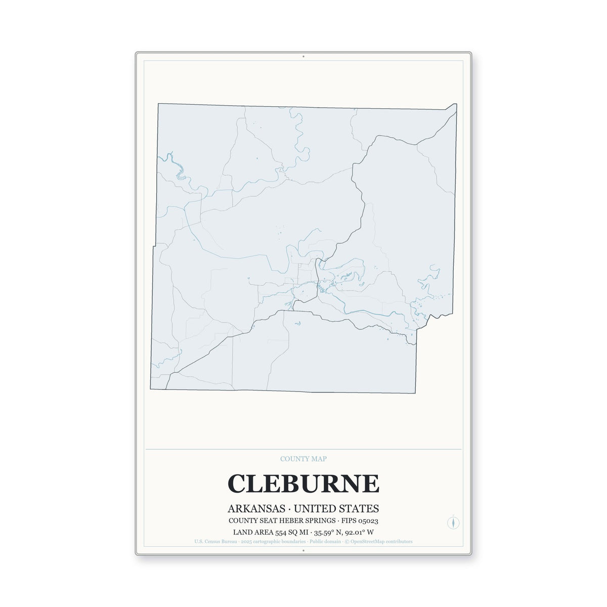Cleburne County, Arkansas Map Aluminum Sign in Gallery Air style