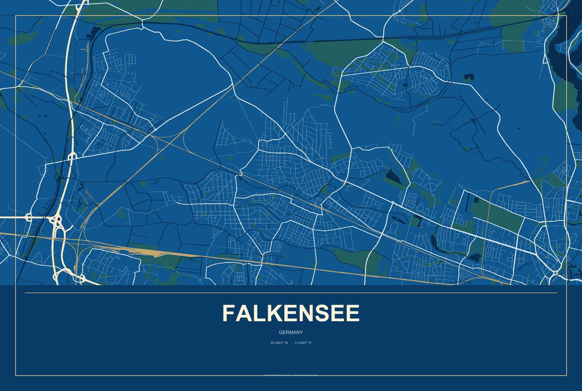 Falkensee, Germany City Map Aluminum Sign in Harbor Cobalt style