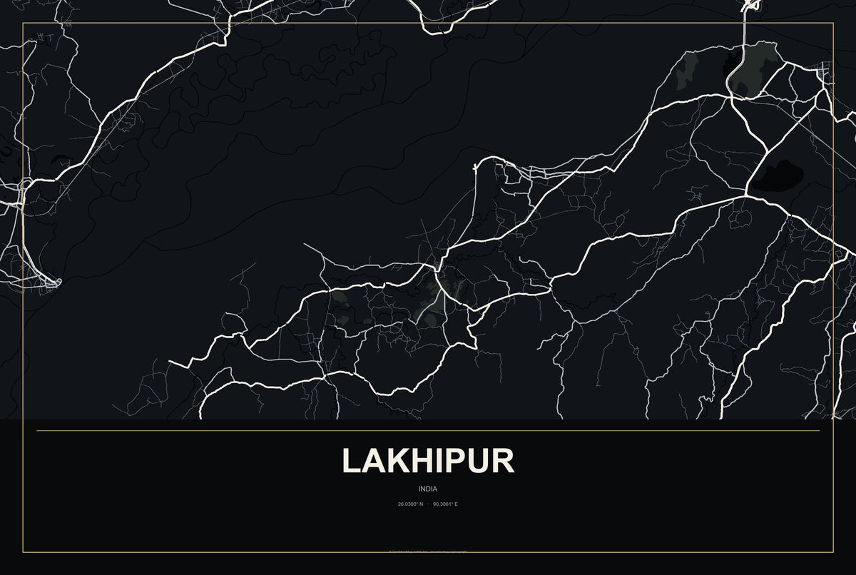 Lakhipur, India City Map Aluminum Sign in Metropolitan Noir style