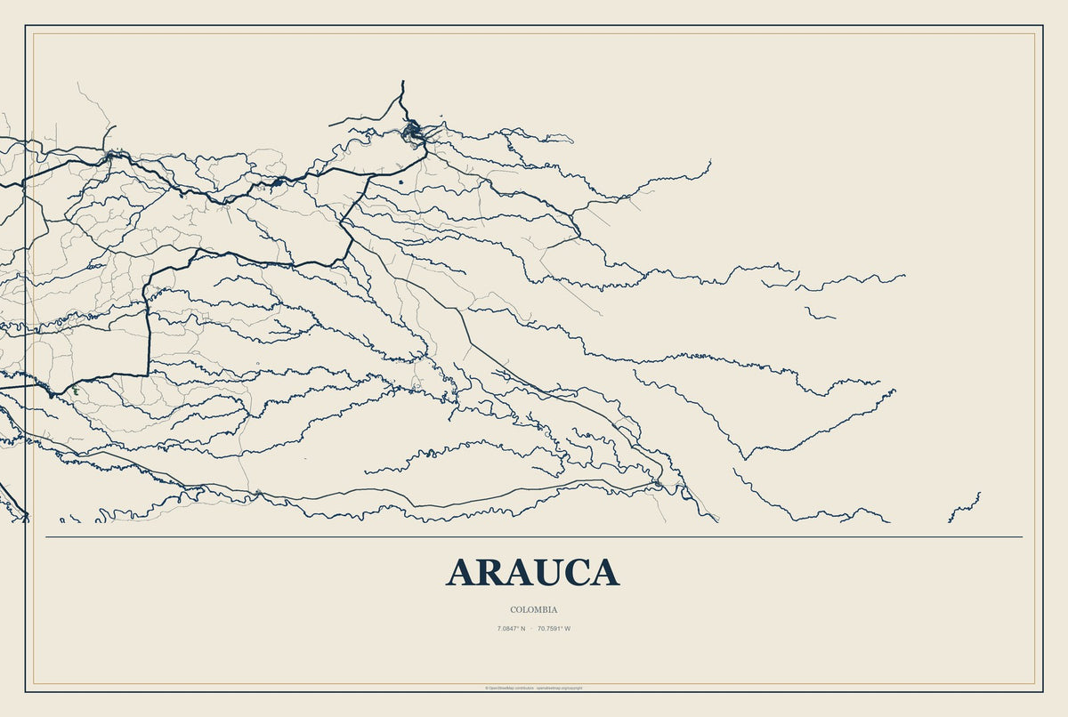 Arauca, Colombia City Map Aluminum Sign in Coastal Cutout style
