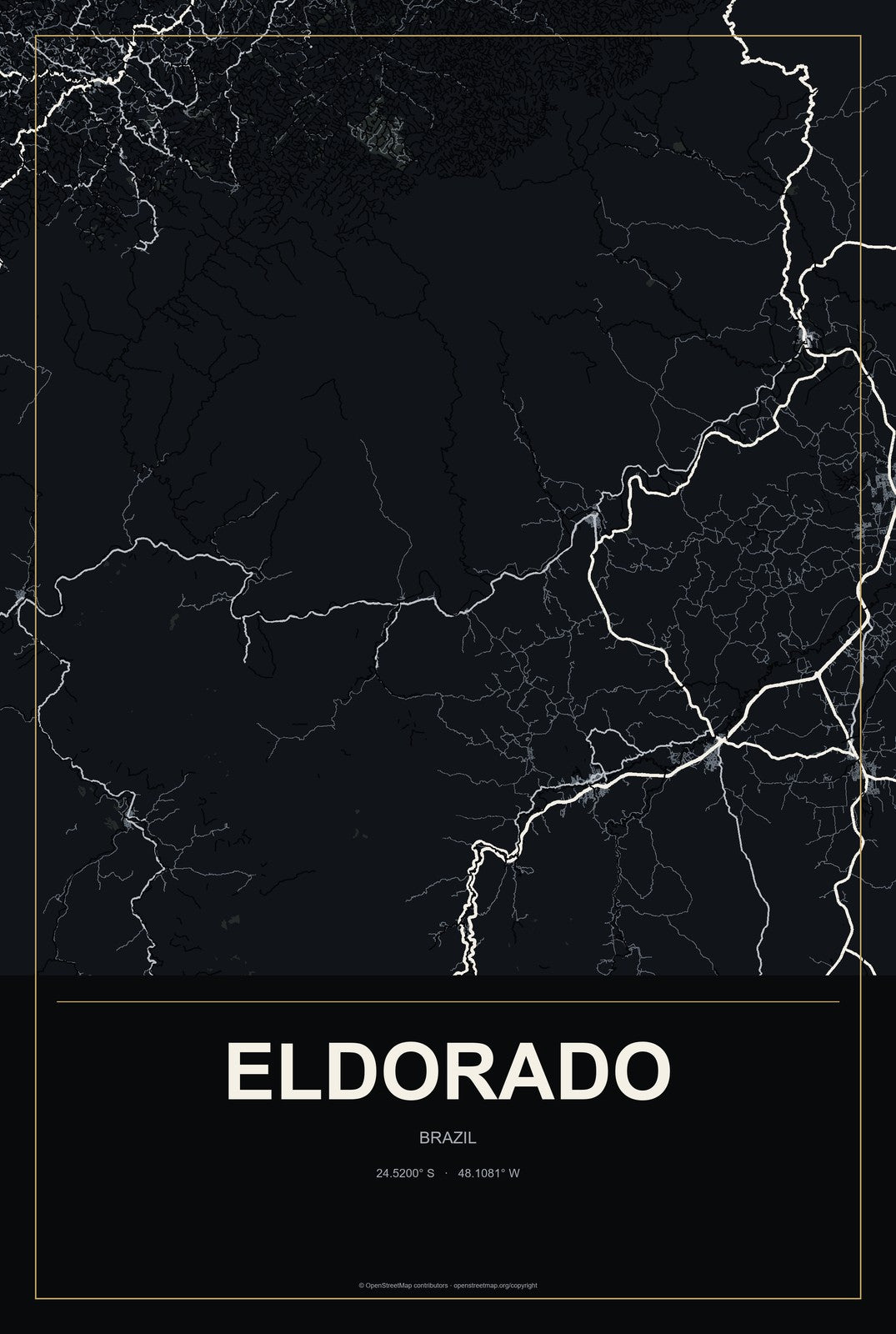 Eldorado, São Paulo, Brazil City Map Aluminum Sign in Metropolitan Noir style