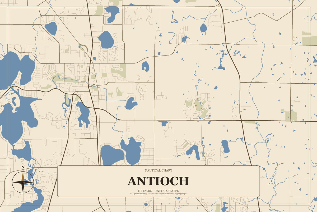 Antioch, Illinois City Map Aluminum Sign in Heritage Nautical style