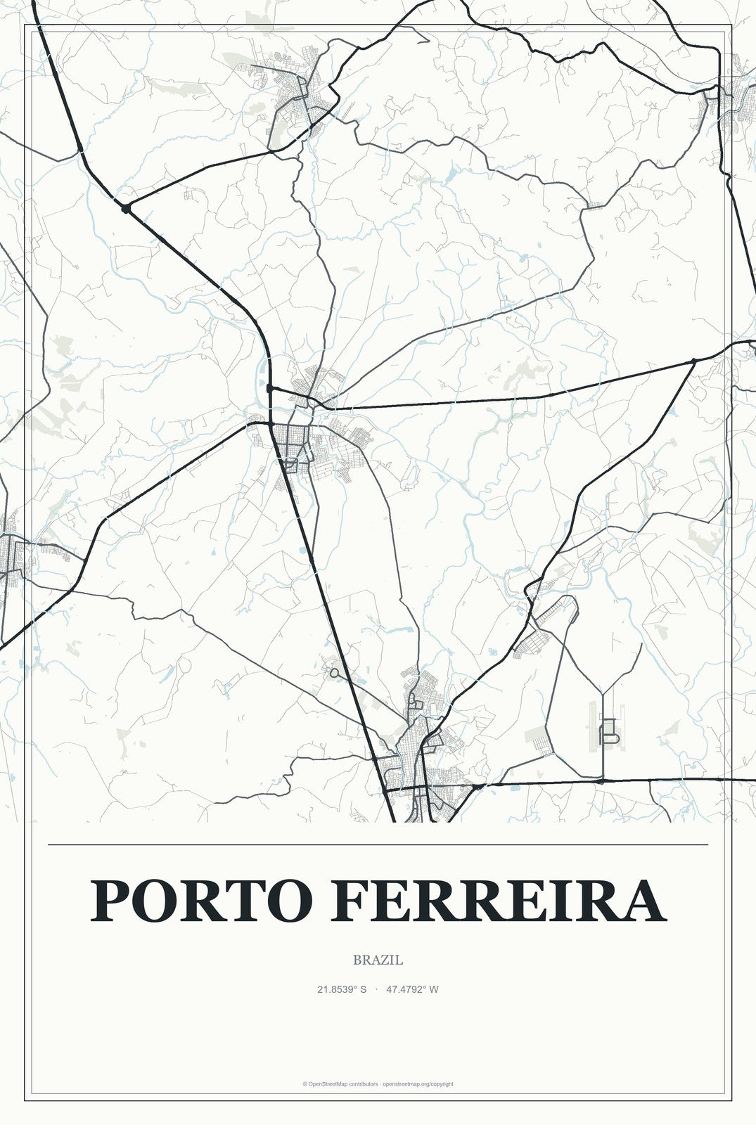Porto Ferreira, Brazil City Map Aluminum Sign in Gallery Air style