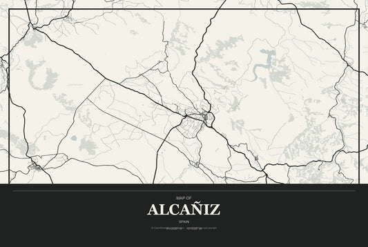 Alcañiz, Spain City Map Aluminum Sign in Museum Plaque style